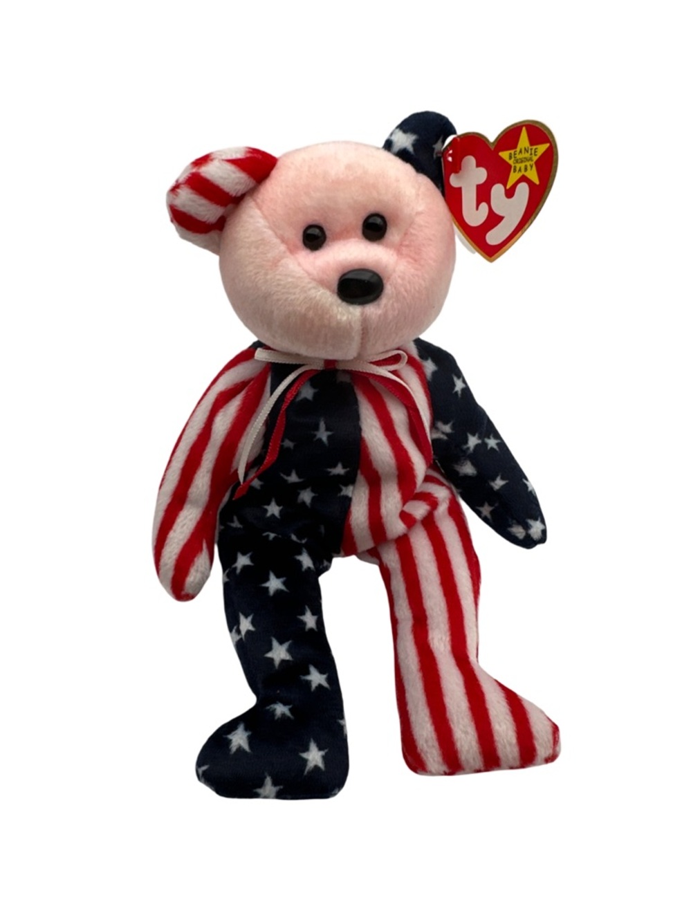 Ty Beanie Baby Spangle Bear 1999 American Flag Plush Toy